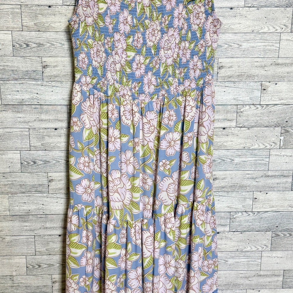 Matilda Jane Floral Smocked Maxi Dress Blue Pink‎ Flutter Sleeve Women Size M - Picture 4 of 12